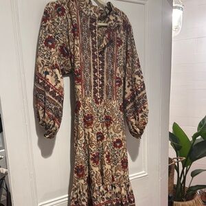 Sue sartor MINT flounce dress women’s large like new brown, freak , burgundy 495